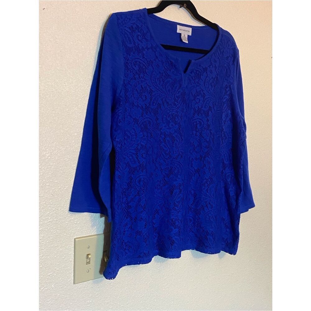 Liz Claiborne Cobalt Blue Lace Front Tunic Top Size XL